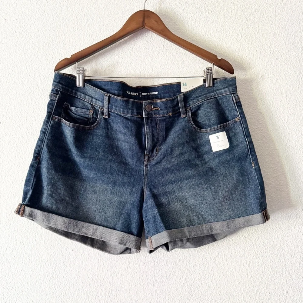 Old Navy Cuffed Denim Boyfriend Shorts 3 Inseam Plus 14 Effortless Classic NEW